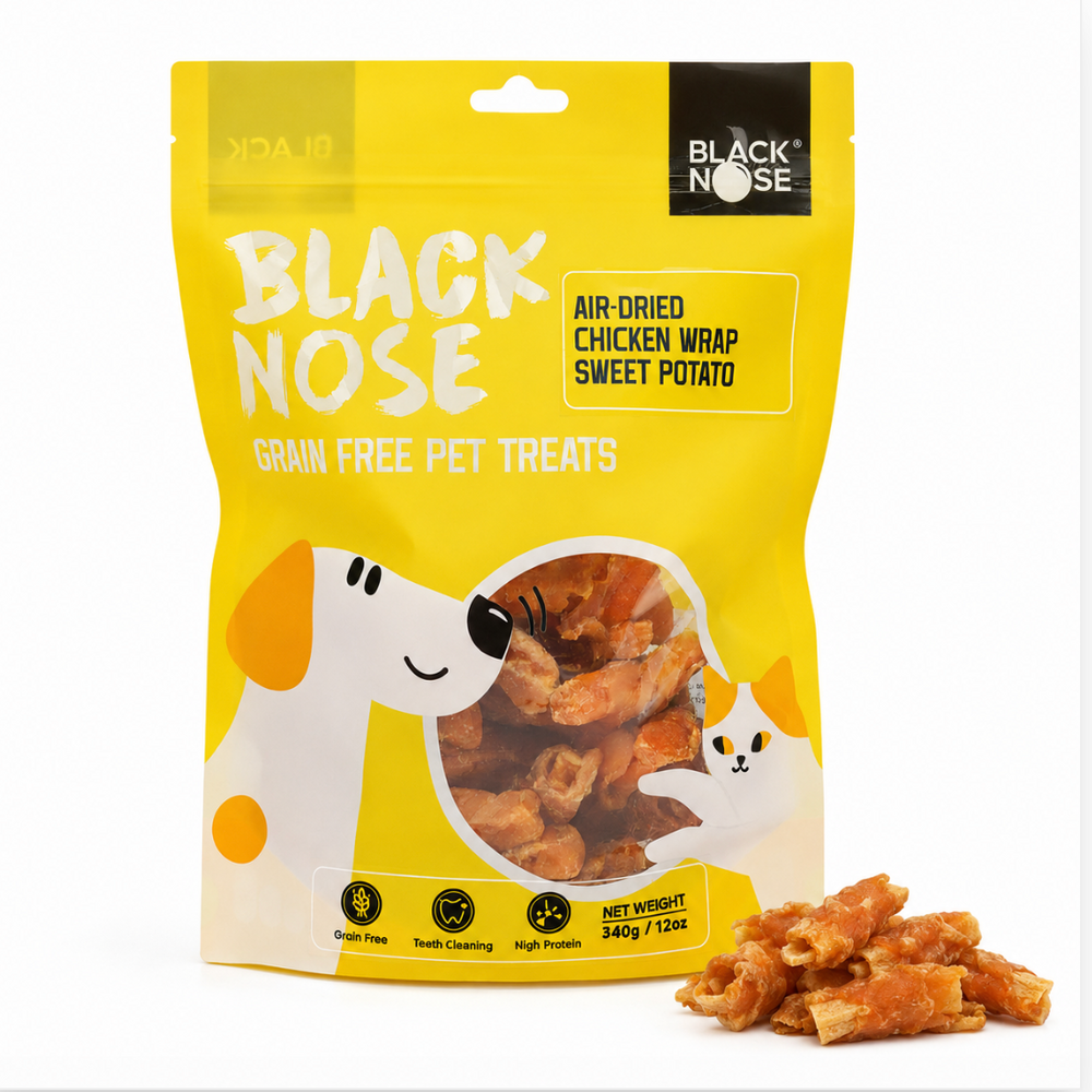 Black Nose Chicken-Wrapped Sweet Potato package and treats