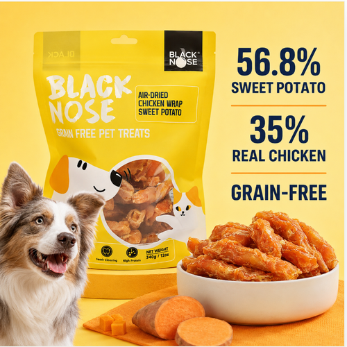 Black Nose Air-Dried Chicken-Wrapped Sweet Potato Dog Treats – Grain-Free, 12 oz