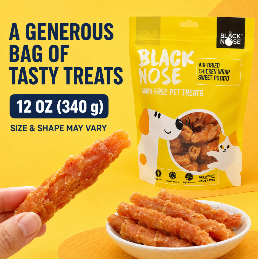 Black Nose Air-Dried Chicken-Wrapped Sweet Potato Dog Treats – Grain-Free, 12 oz