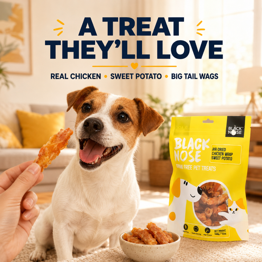 Black Nose Air-Dried Chicken-Wrapped Sweet Potato Dog Treats – Grain-Free, 12 oz