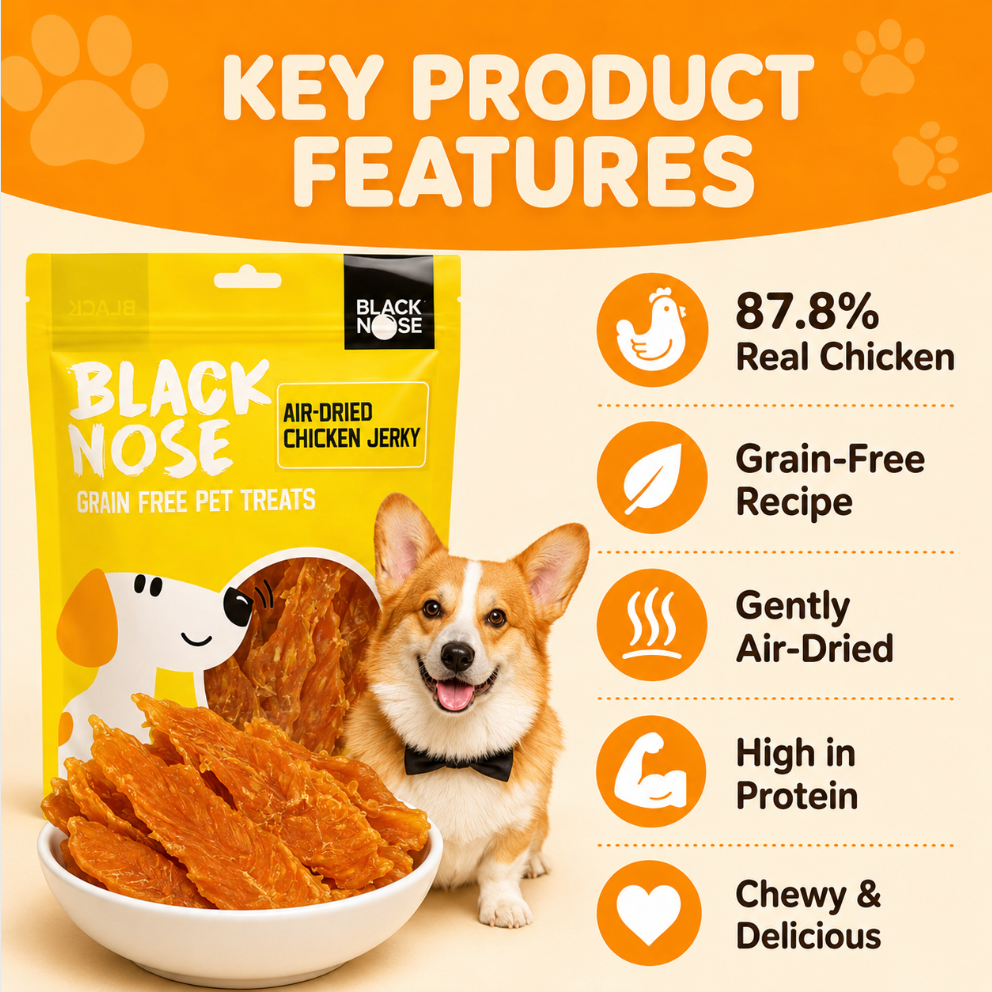Black Nose Air-Dried Chicken Jerky Dog Treats – Grain-Free, High-Protein, 12 oz
