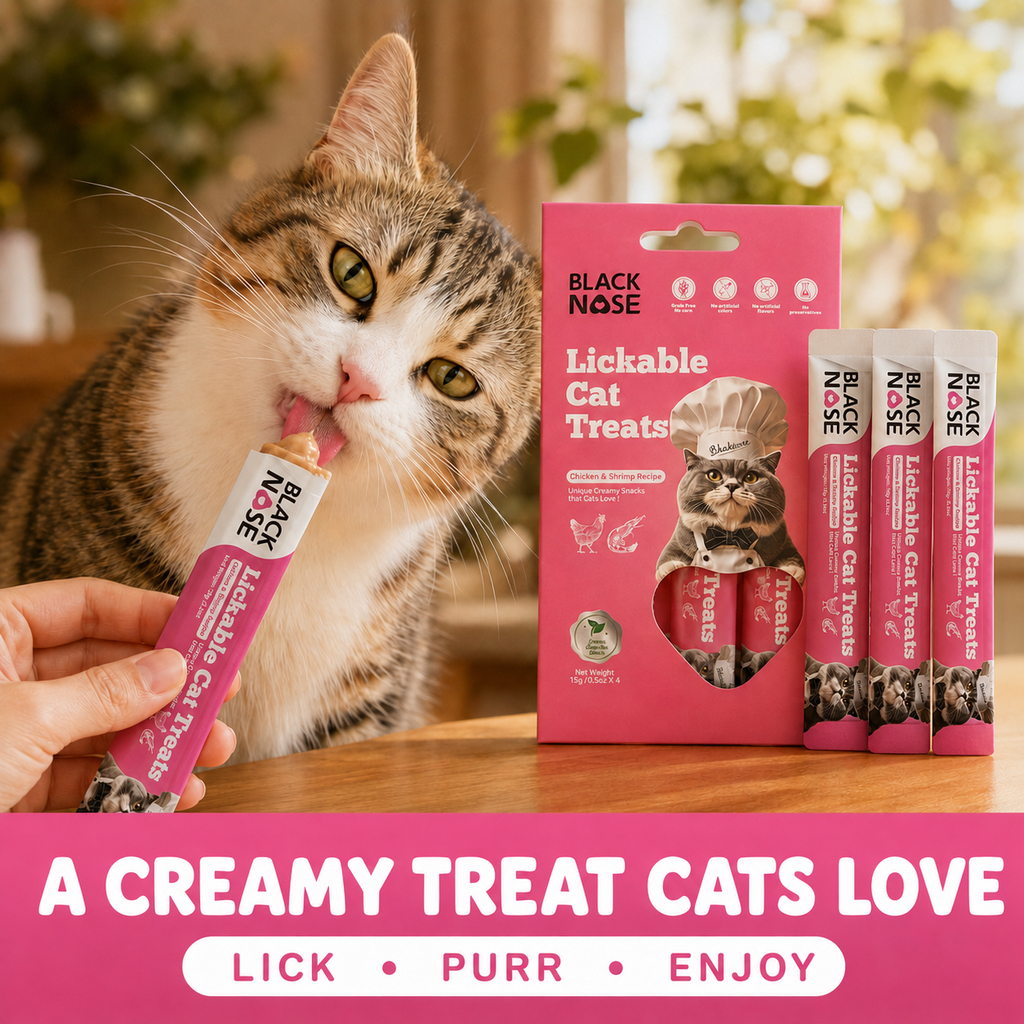 Black Nose Lickable Cat Treats – Chicken & Shrimp Recipe, Grain-Free, 4 × 0.5 oz Tubes