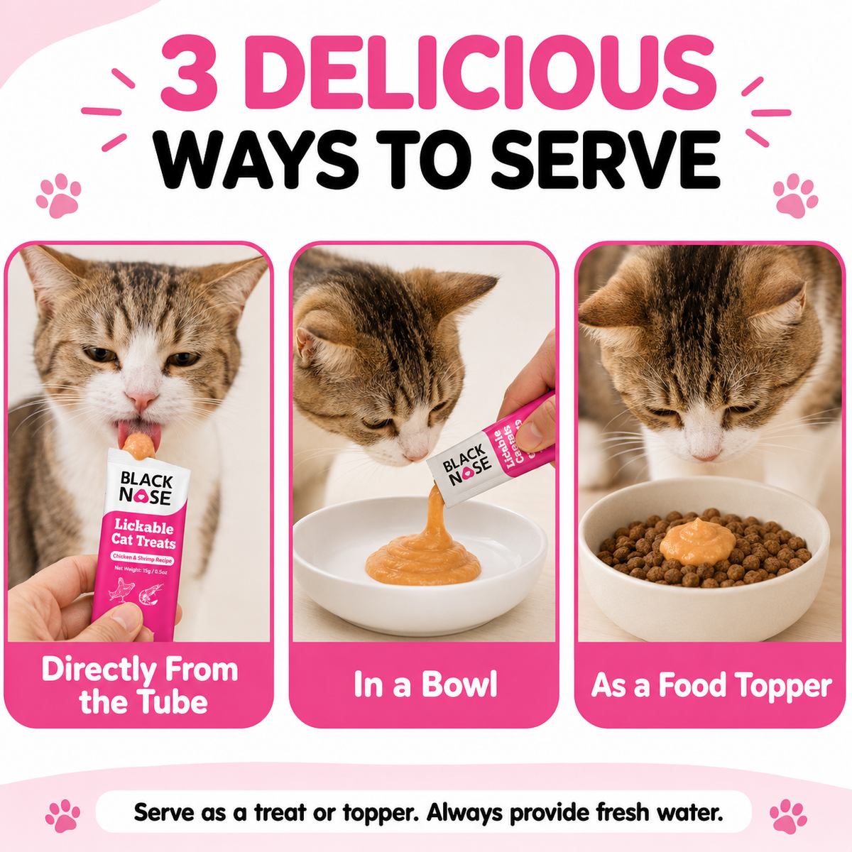 Black Nose Lickable Cat Treats – Chicken & Shrimp Recipe, Grain-Free, 4 × 0.5 oz Tubes