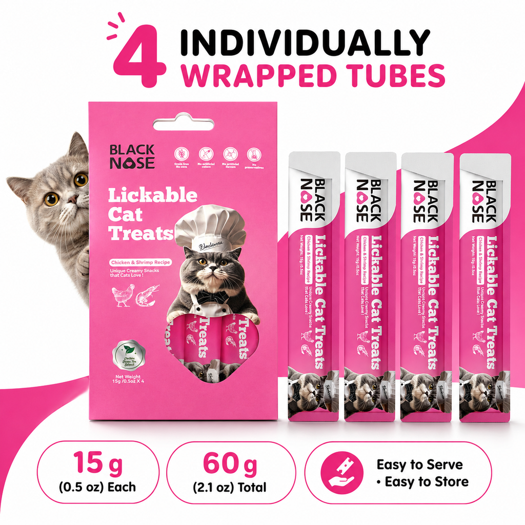 Black Nose Lickable Cat Treats – Chicken & Shrimp Recipe, Grain-Free, 4 × 0.5 oz Tubes